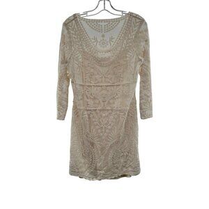 Express Lace Shift Dress Women's Size Large Cream Layered Long Sleeve